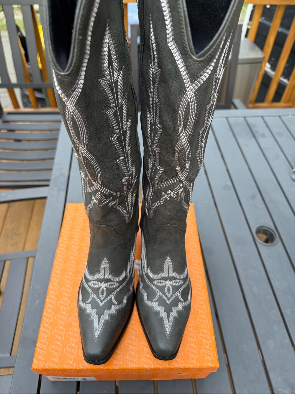 Black Embroidered Western Heeled Boots